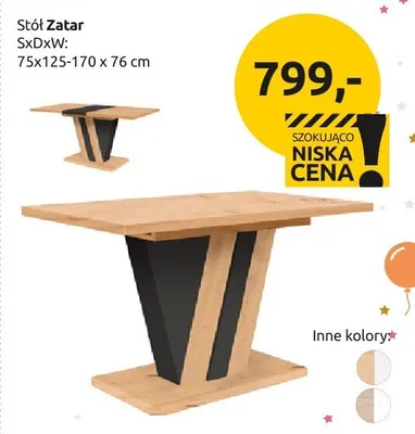 Stół Zatar SxDxW: 75x125-170x76 cm promocja w Black Red White