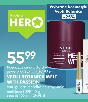 Emulgujące masełko do zmywania makijażu i SPF Veoli Botanica Melt With Passion promocja w Super-Pharm