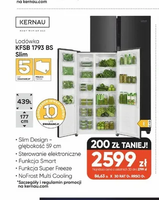 Lodówka Kernau KFSB 1793 BS Slim promocja w Max Elektro