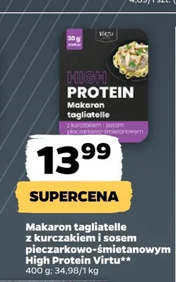 Makaron tagliatelle z kurczakiem i sosem pieczarkowo-śmietanowym High Protein Virtu promocja w Netto