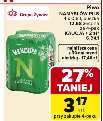 Piwo NAMYSŁÓW PILS 4 x 0,5l puszka promocja w Carrefour Market
