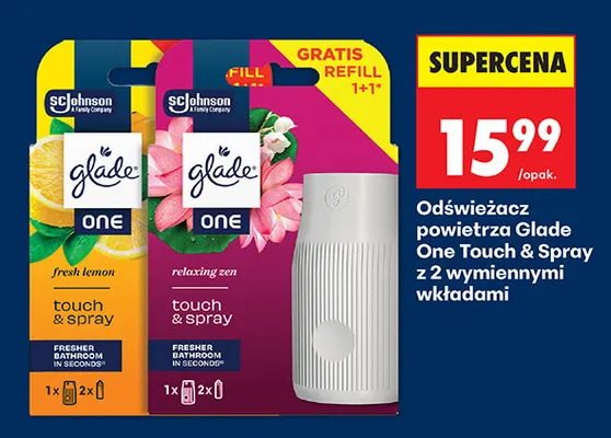 Odświeżacz powietrza Glade One Touch & Spray z 2 wymiennymi wkładami relaxing zen promocja w Biedronka