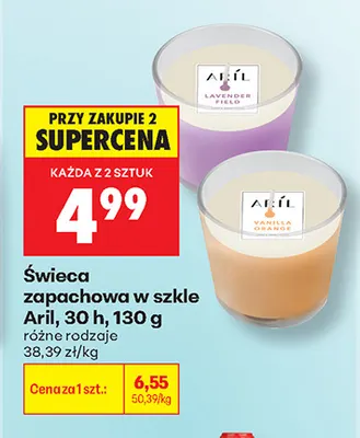 Świeca zapachowa w szkle Aril Lavender Field 30h promocja w Biedronka