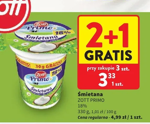 Śmietana 18% Zott Primo promocja w Intermarche
