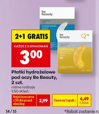 Płatki hydrożelowe pod oczy Be Beauty Hyaluronic Acid promocja w Biedronka