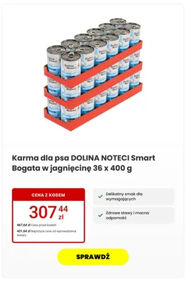 Karma dla psa Dolina Noteci Smart Bogata w jagnięcinę 36-pak 400 g promocja w Media Expert