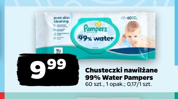 Chusteczki nawilżane 99% Water Pampers promocja w Netto