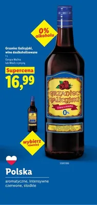 Wino bezalkoholowe Grzaniec Galicyjski wino dealkoholizowane gorąca malina promocja w Lidl