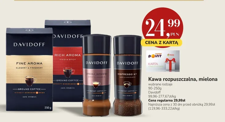 Kawa rozpuszczalna, mielona Davidoff promocja w Market Point