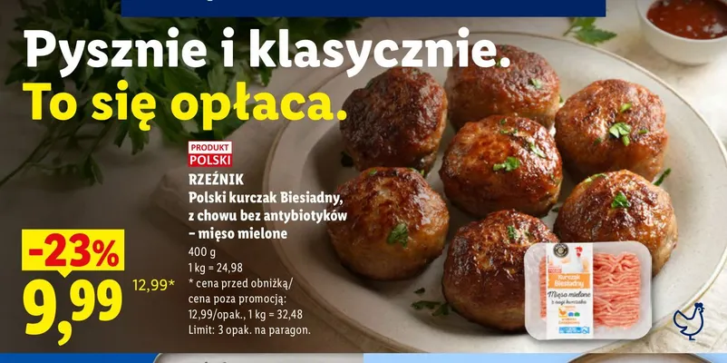 Polski kurczak Biesiadny z chowu bez antybiotyków - mięso mielone Rzeźnik promocja w Lidl