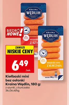 Kiełbaski mini bez osłonki Kraina Wędlin z szynki promocja w Biedronka