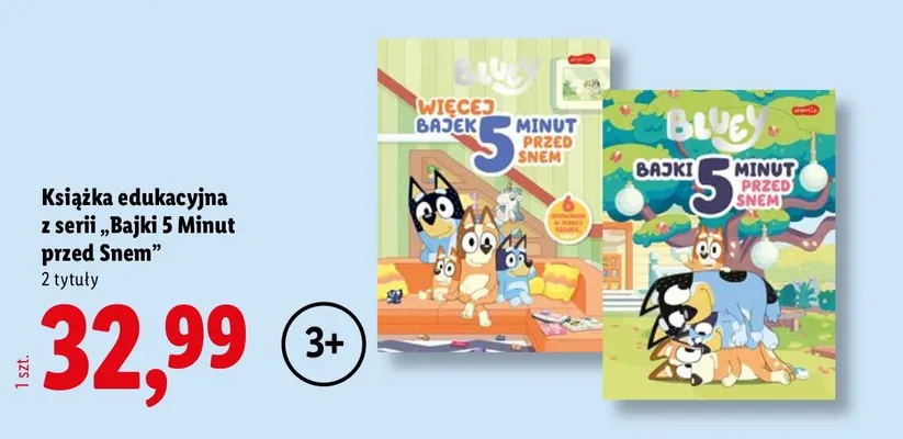 Książka edukacyjna z serii Bajki 5 Minut przed Snem Bluey promocja w Lidl