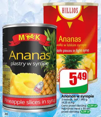 Ananas plastry w syropie MK promocja w Dino