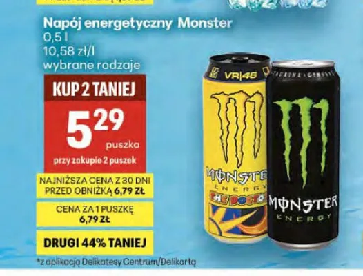 Napój energetyczny Monster Energy promocja w Delikatesy Centrum