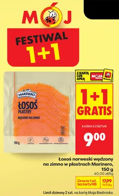 Łosoś norweski wędzony na zimno w plastrach 150g promocja w Biedronka