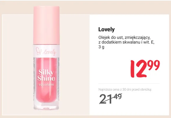 Olejek do ust Lovely Silky Shine promocja w Rossmann