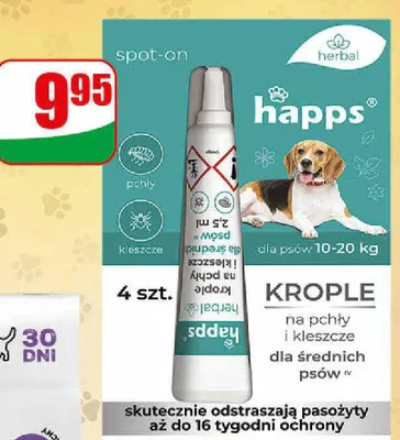 Krople dla zwierząt na pchły i kleszcze Happs promocja w Dino