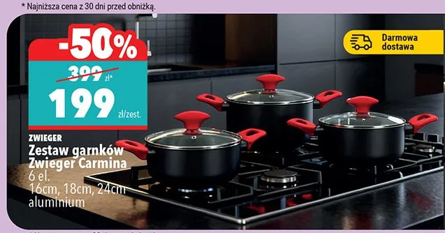 Zestaw garnków Carmina 6 el. 16cm, 18cm, 24cm aluminium promocja w Biedronka
