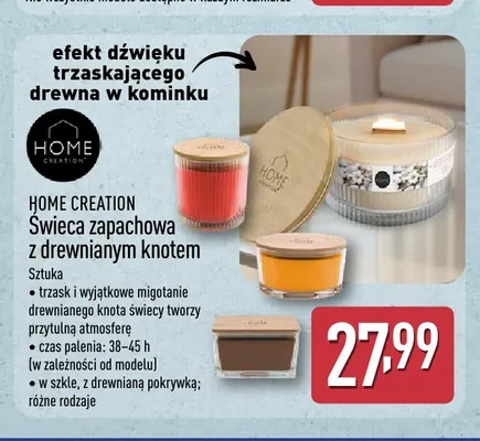 Świeca zapachowa z drewnianym knotem Home Creation promocja w Aldi