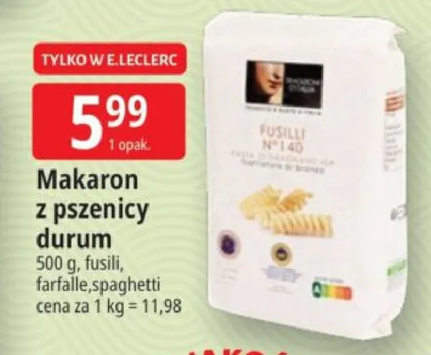 Makaron z pszenicy durum promocja w Leclerc