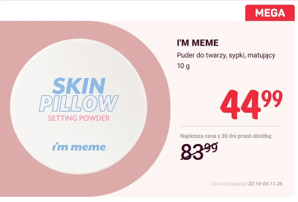 Puder do twarzy sypki matujący I'm Meme promocja w Rossmann
