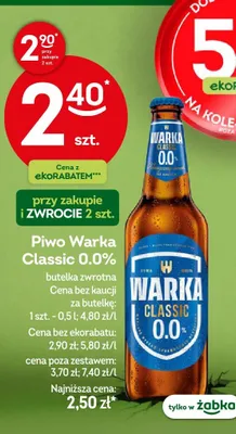 Piwo warka classic 0.0% butelka zwrotna promocja w Żabka