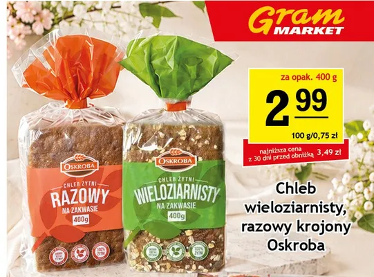 Chleb żytni wieloziarnisty krojony Oskroba promocja w Gram Market