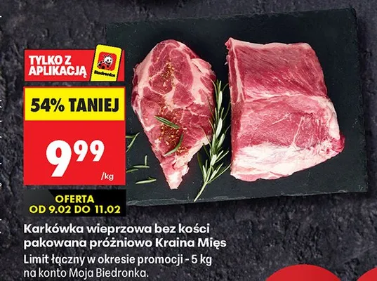 Karkówka wieprzowa bez kości pakowana próżniowo Kraina Mięs promocja w Biedronka