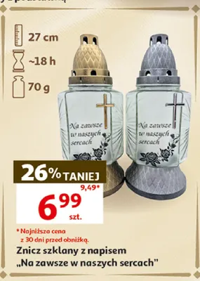 Znicz szklany z napisem „Na zawsze w naszych sercach” promocja w Auchan
