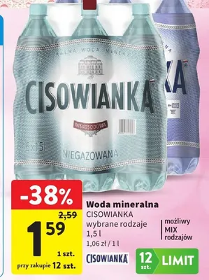Woda mineralna Cisowianka gazowana promocja w Intermarche