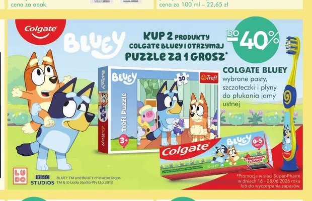 Produkty do higieny jamy ustnej dla dzieci Colgate Bluey promocja w Super-Pharm
