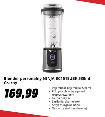 Blender personalny Ninja czarny promocja w Media Markt