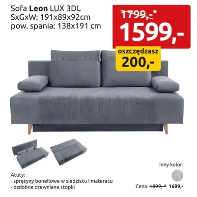 Sofa Leon LUX 3DL promocja w Black Red White