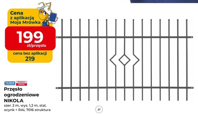 Przęsło ogrodzeniowe Polbram Nikola promocja w PSB Mrówka