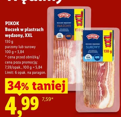 Boczek w plastrach wędzony surowy XXL Pikok promocja w Lidl