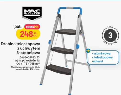 Drabina teleskopowa z uchwytem 3-stopniowa  promocja w Castorama