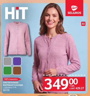 Sweter damski rozpinany kaszmir promocja w Selgros