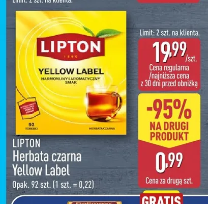 Herbata czarna Lipton Yellow Label promocja w Aldi
