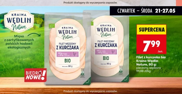 Filet z kurczaka bio wędzony Kraina Wędlin Nature promocja w Biedronka