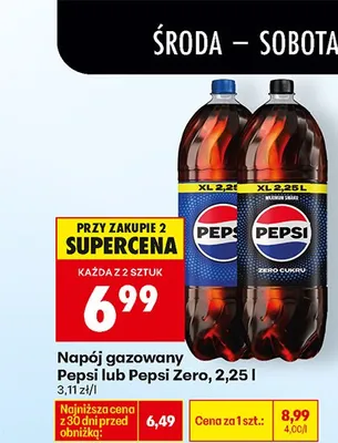 Napój gazowany Pepsi Zero 2,25 l promocja w Biedronka