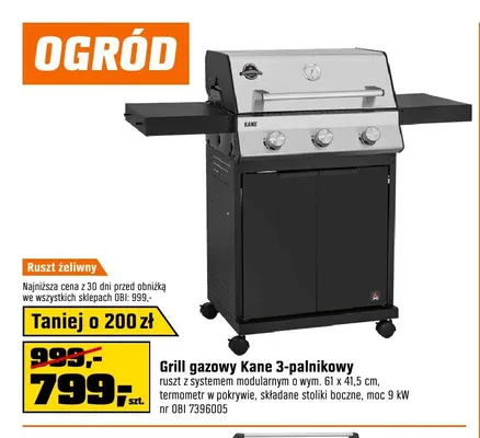 Grill gazowy Kane 3-palnikowy promocja w OBI