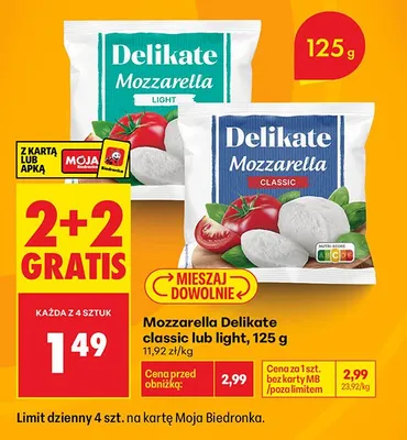 Mozzarella Delikate light promocja w Biedronka