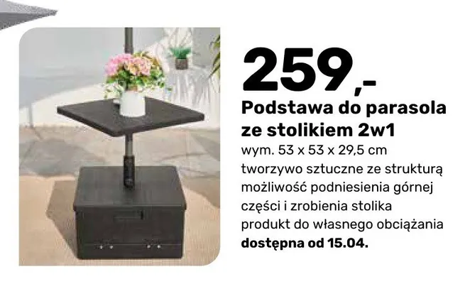 Podstawa do parasola ze stolikiem 2w1 promocja w Bricomarche