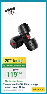 Zestaw hantli Athler + sztanga maks. waga 40 kg promocja w ERLI
