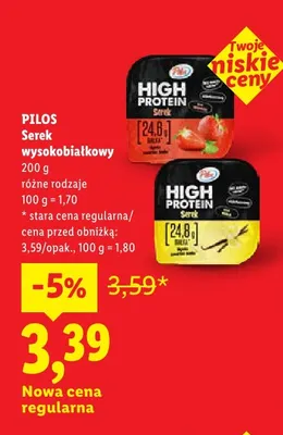 Serek wysokobiałkowy Pilos High Protein truskawkowy promocja w Lidl