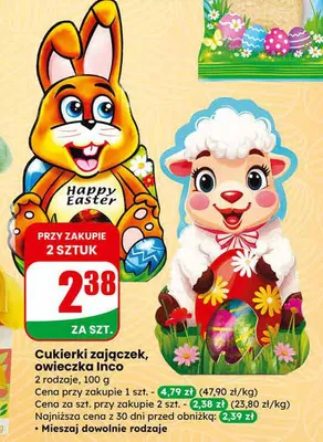 Cukierki zajączek, owieczka promocja w Dino
