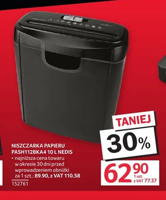 Niszczarka papieru PASH112BKA4 10 l Nedis promocja w Selgros