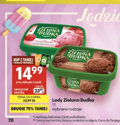 Lody Zielona Budka czekoladowe promocja w Delikatesy Centrum