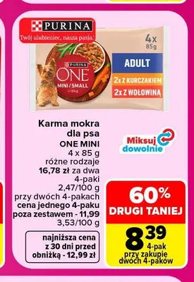 Karma mokra dla psa One Mini 4-pak promocja w Carrefour Market