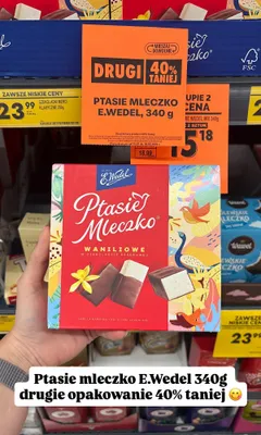 Ptasie Mleczko E.Wedel waniliowe w czekoladzie deserowej promocja w Biedronka